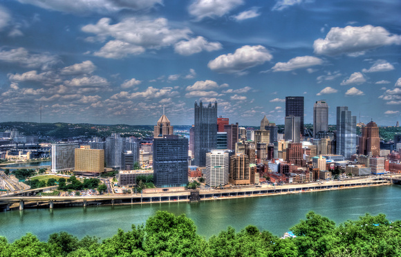 Pittsburgh skyline blue sky HDR