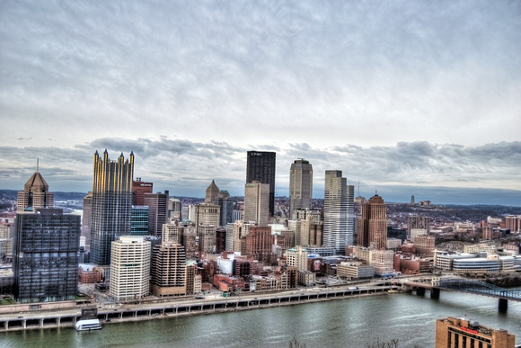 Pittsburgh skyline up the Monongahela HDR