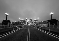 A black and white foggy morning on the Clemente Bridge
