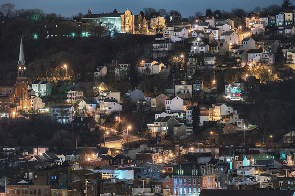 Christmas lights illuminate the South Side Slopes in Pittsburgh