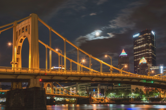 Andy Warhol Bridge and the Steel Building in the light of the Supermoon