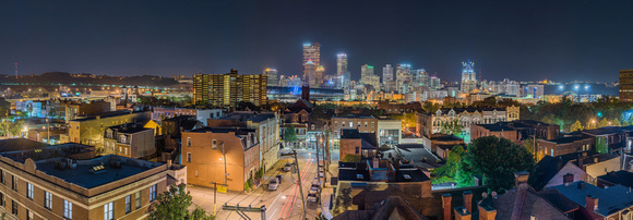 Panorama of Pittsburgh from the North Side at night on the roof