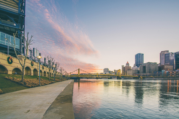 Colorful sunrise on the North Shore of Pittsburgh by PNC Park