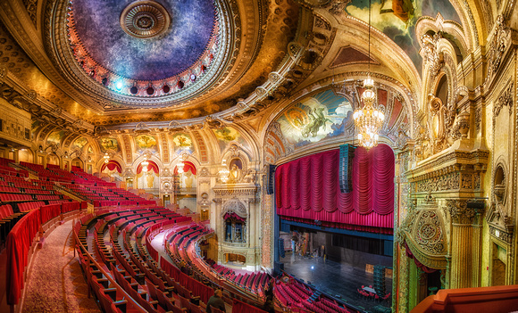Panoramic view of the inside of the Chicago Theater