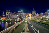 Wide angle view of the Clemente Bridge and Bat Signals in Pittsburgh