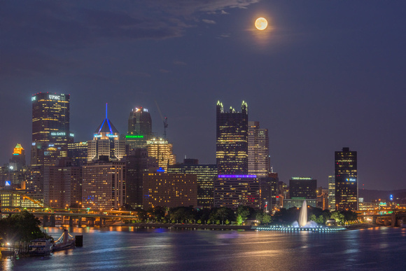 A view of the Supermoon over Pittsburgh and the West End Bridge