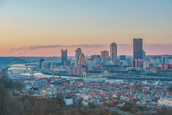 Pittsburgh skyline from the South Side Slopes at dusk