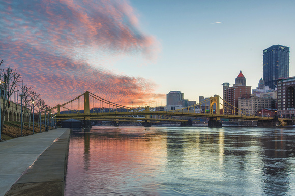 A morning sky brightens over Pittsburgh