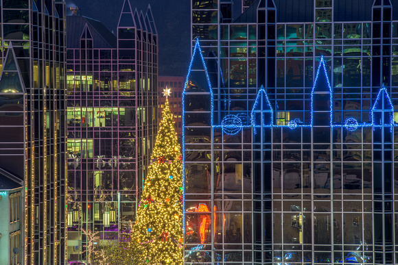 The Christmas tree at PPG Place and spires
