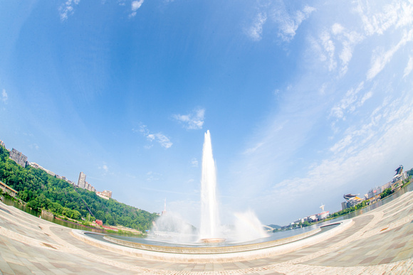 An early morning fisheye view of the fountain at Point State Park in Pittsburgh HDR