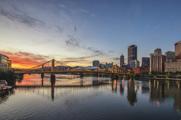 Pittsburgh sunrise from the Roberto Clemente Bridge