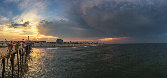 Panorama of a storm rolling in over Ocean City, MD at dusk