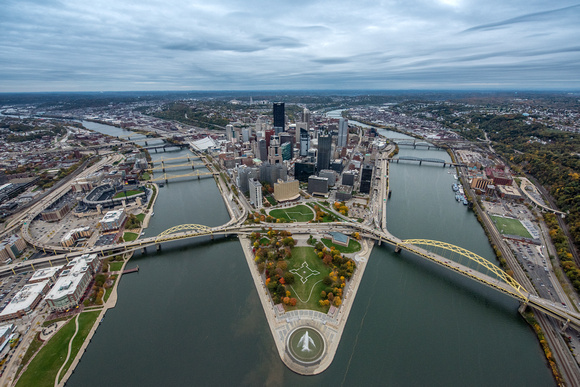 Aerial view of Pittsburgh in the fall