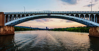 The 40th St. Bridge frames Pittsburgh at dusk