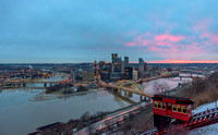 Pink sky at dawn over PIttsburgh