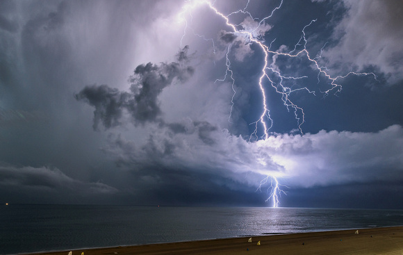 Lightning strikes the Atlantic Ocean in Ocean City, MD