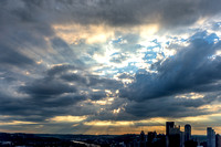 Beautiful light breaks through the clouds over Pittsburgh at dawn