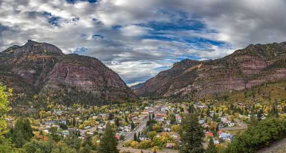 Panorama of Ouray, Colorado on a beautiful fall afternoon