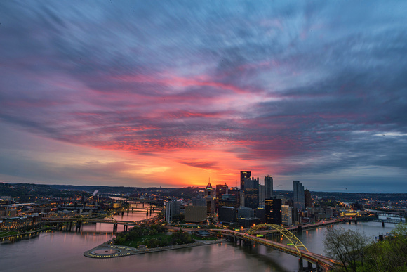 A vibrant sunrise over Pittsburgh from Mt. Washington