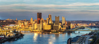 A panorama of a beautiful sunset in Pittsburgh from the West End