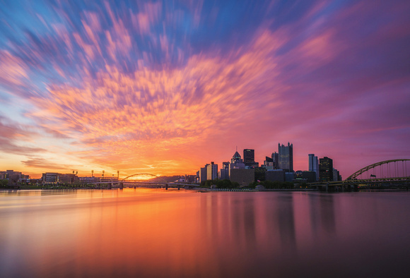 An incredible sunrise fills the sky over Pittsburgh