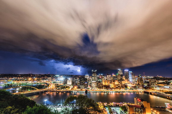 Lighting strikes Pittsburgh in the middle of a storm cell last night
