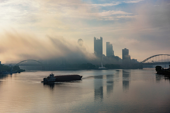 A foggy morning in downtown Pittsburgh