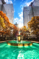 The fountain at Gateway Center in the fall in Pittsburgh