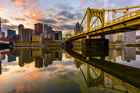 A beautiful sunrise over the still waters of the Allegheny River in Pittsburgh