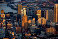 Downtown Pittsburgh is lit up in this aerial view