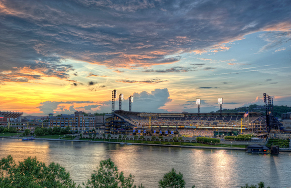 A sunset over PNC Park in Pittsburgh HDR