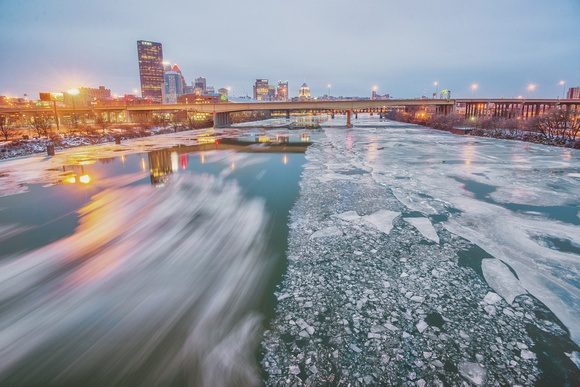Ice flow on the Allegheny River in Pittsburgh from the 16th St Bridge
