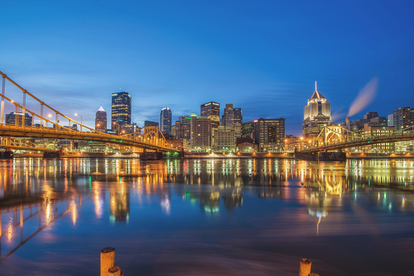Reflections of the Pittsburgh skyline in the Allegheny River in the morning