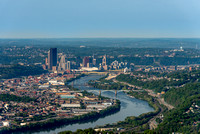 The Allegheny River winds into Pittsburgh at sunrise
