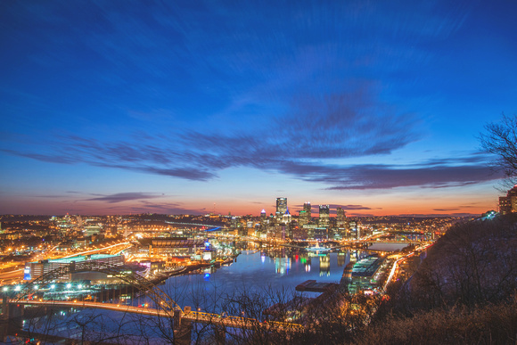 Blue and red sky over Pittsburgh from the West End Overlook