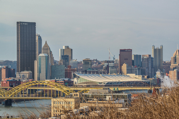 Pittsburgh skyline from above the North Side in the morning