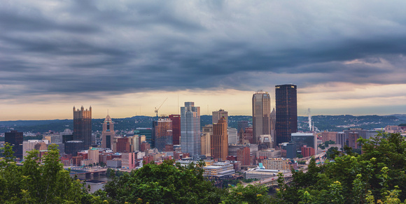 Panorama of Pittsburgh on a cloudy day from Grandview Park