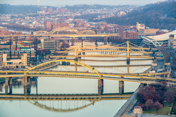 Bridges up the Allegheny River in Pittsburgh in the winter