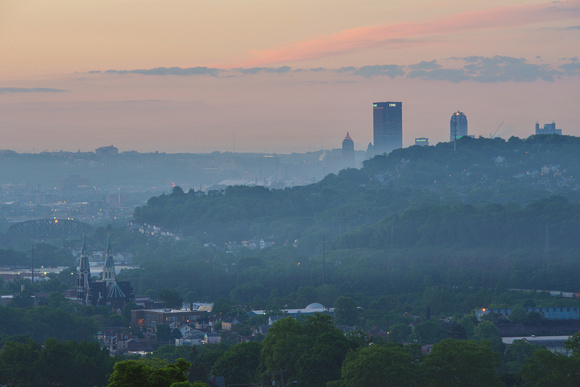 Foggy sunrise in Pittsburgh from McKees Rocks