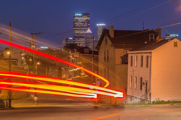 Light trails on the North Side of Pittsburgh