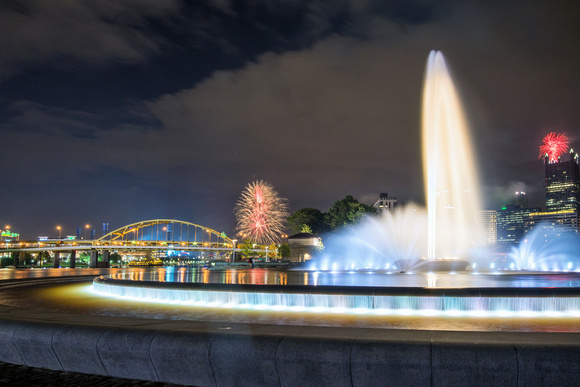 Fountain and fireworks in Pittsburgh