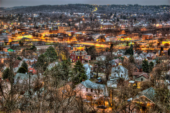 View of Carnegie, PA at night in HDR