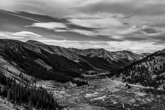 A black and white Colorado landscape from Independence Pass