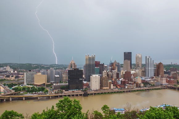 Lightning bolt over the Pittsburgh skyline from Mt. Washington