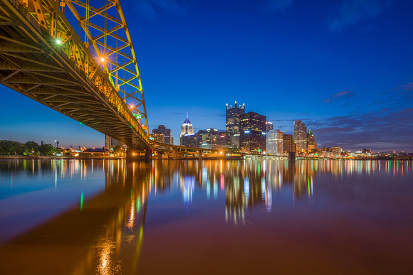 Early morning reflections from underneath the Ft Pitt Bridge in Pittsburgh