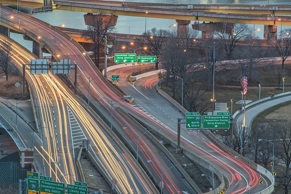 Light trails on the interchange at the Point in Pittsburgh