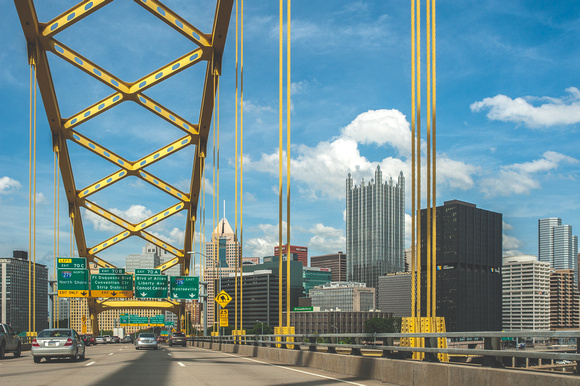 A sunny day on the Ft. Pitt bridge in Pittsburgh