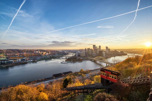 Sunrise over Pittsburgh from the Duquesne Incline station in the fall