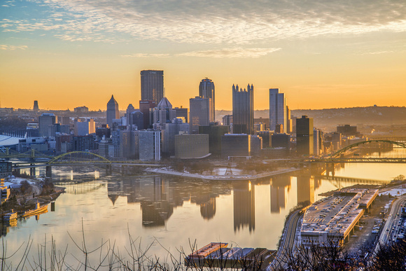 Morning Pittsburgh skyline from the West End Overlook HDR