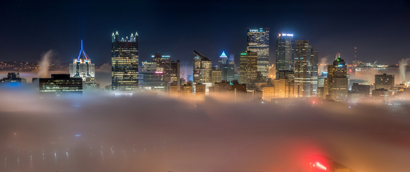 Panorama of Pittsburgh on a foggy morning from Mt. Washington